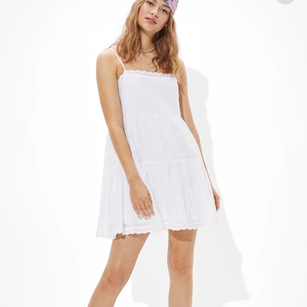 American Eagle Solid Embroidered Tiered Babydoll … - image 1